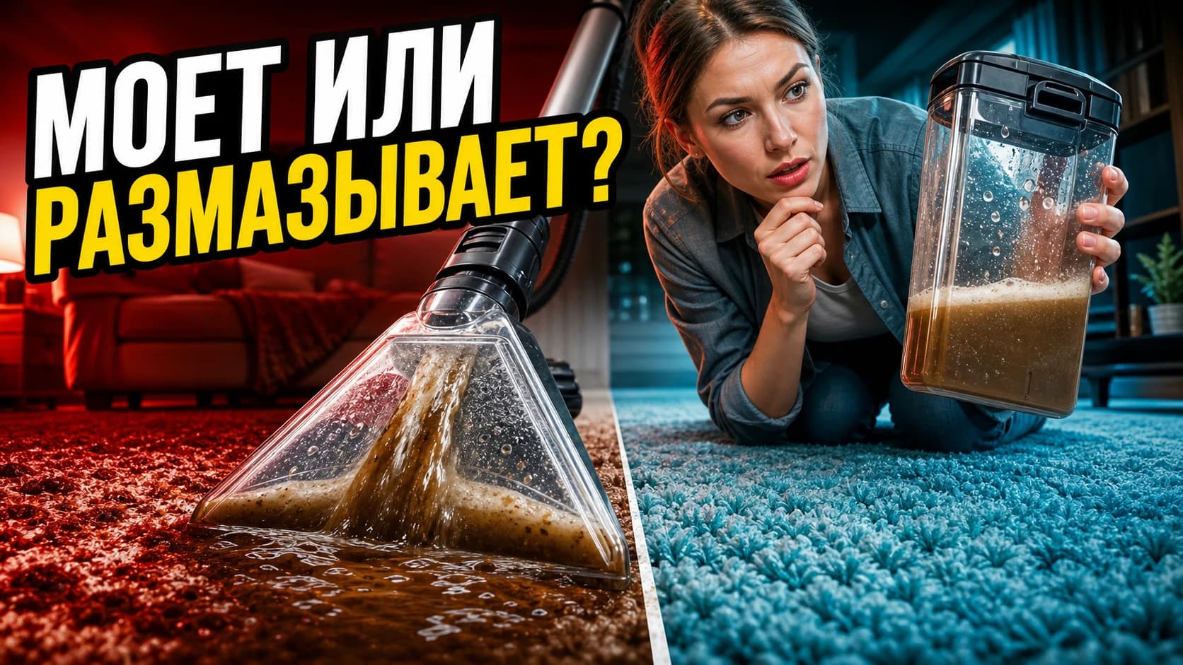 Моющий пылесос собирает грязную воду из ковра